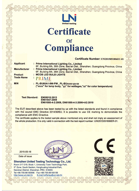 led bulb lights ce emc certificate